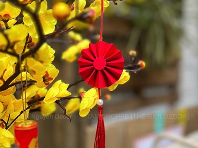 Phụ kiện treo Tết Quạt giấy nhung Vàng Đỏ mini [Cute] 5 - 7cm PKT-TET-14